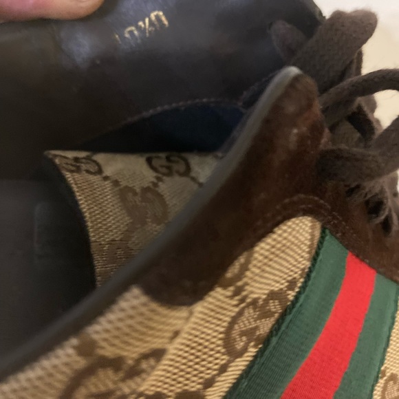 Gucci Brown/Beige Suede And GG Canvas men shoes Sneakers Sz G 10 US 11 - Picture 8 of 15